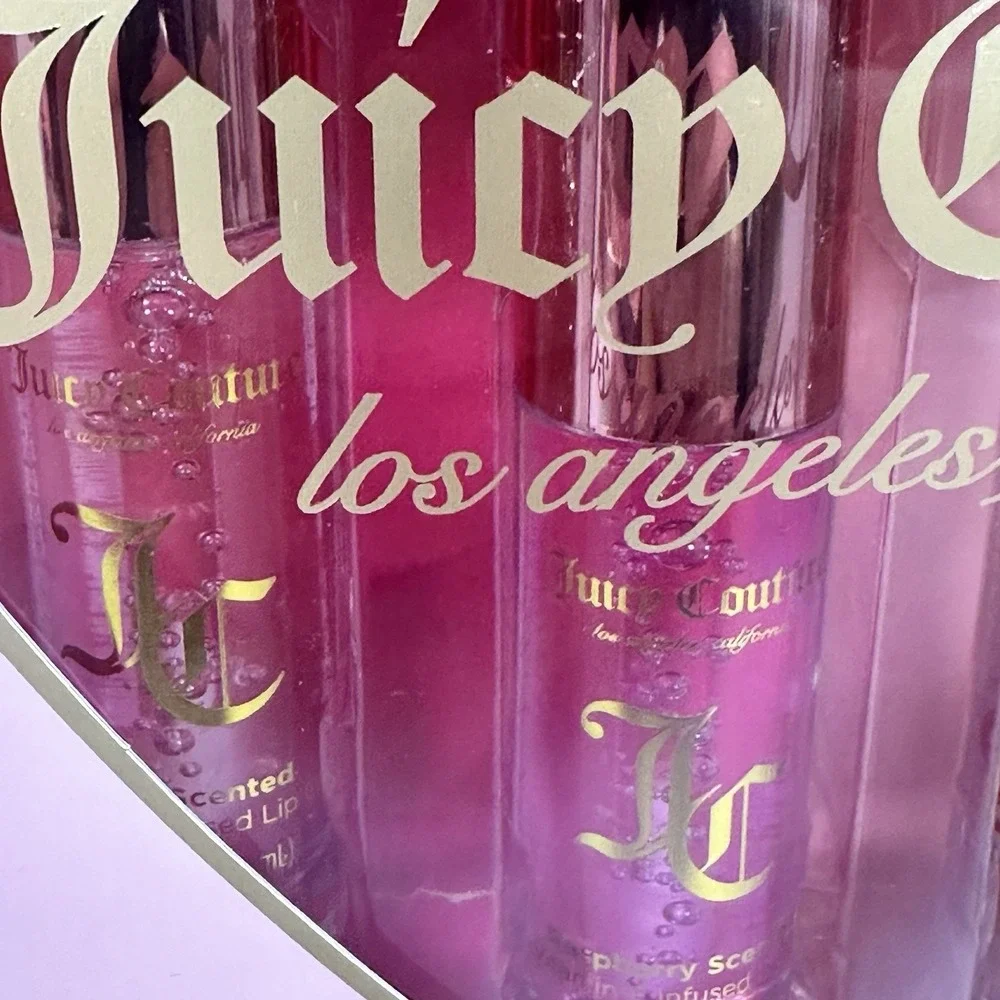 Juicy Couture Lip Oil Set 4 Pc Cherry Raspberry Rose Strawberry Heart Gift NWT